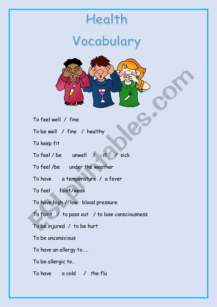 Health Problems worksheet