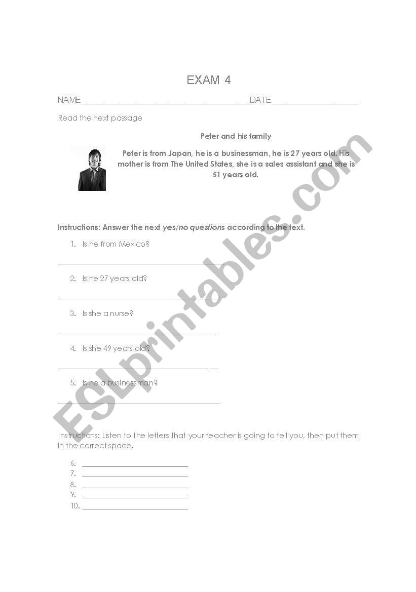 EXAM POSSESSIVES worksheet