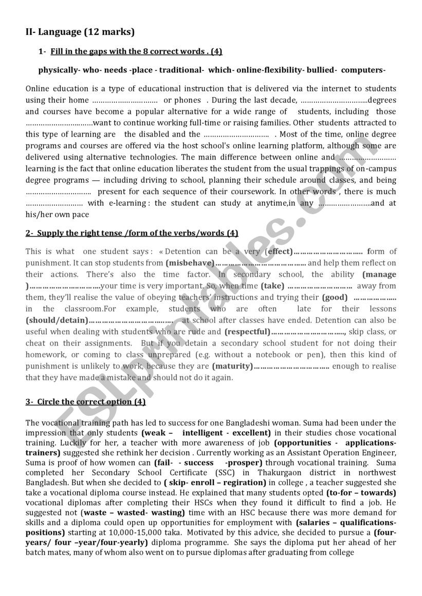 3rd Form  Mid  Term 3  Test  worksheet