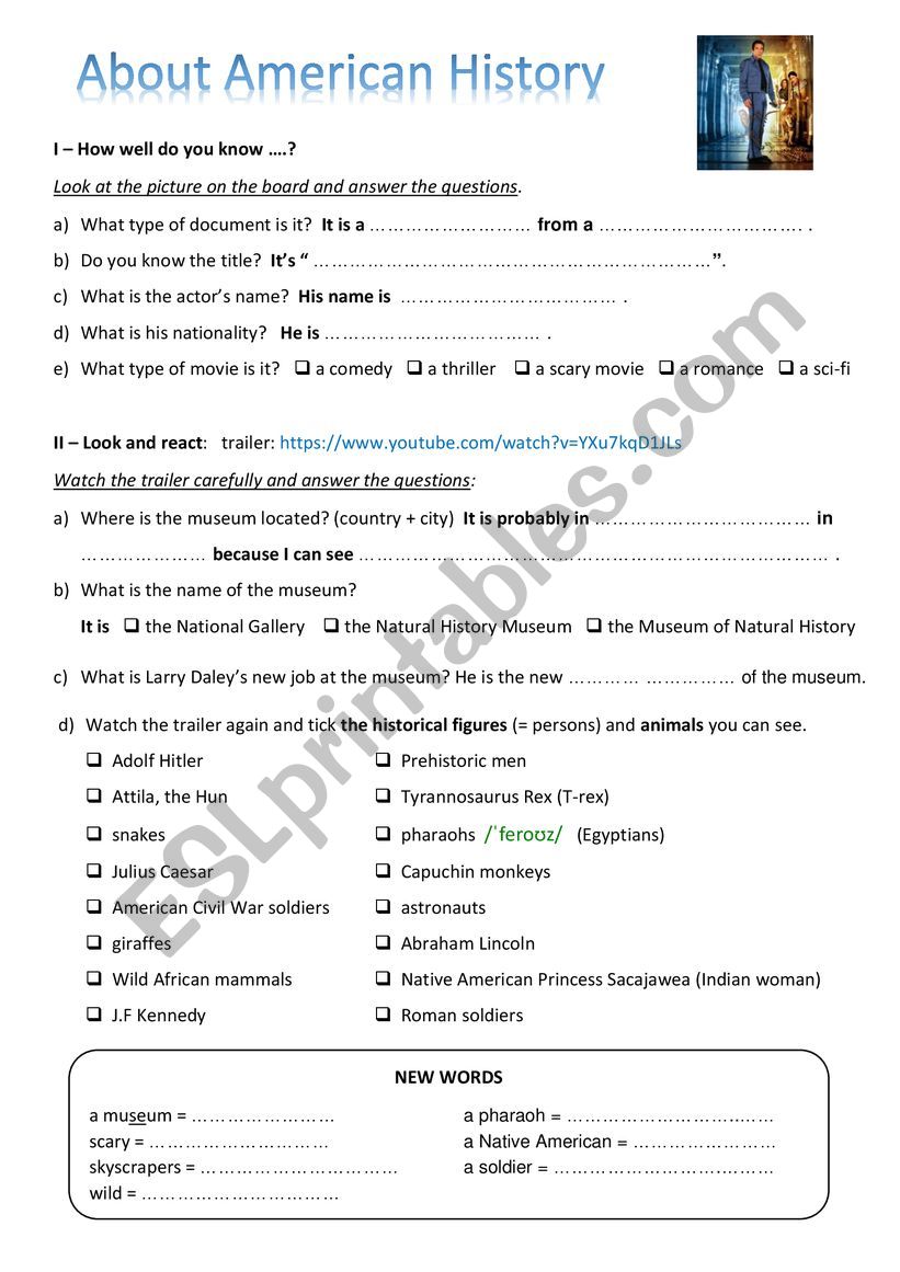 Night at the museum worksheet