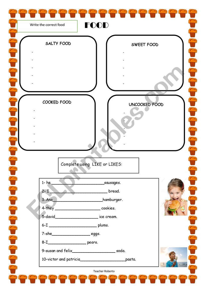 kind of food worksheet