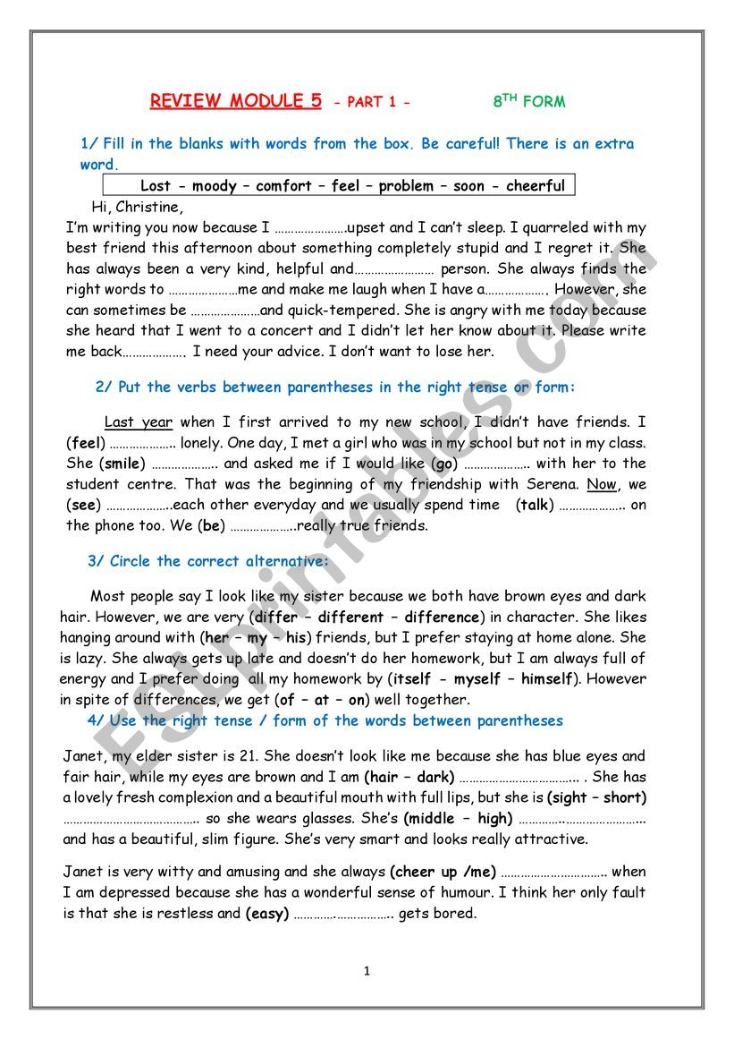 REVIEW MODULE 5 PART 1 - 8TH FORM