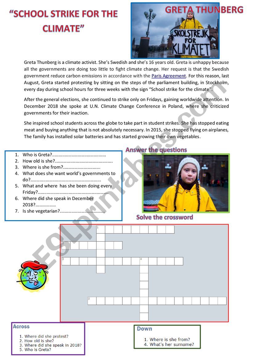 Greta Thunbergs  activities worksheet