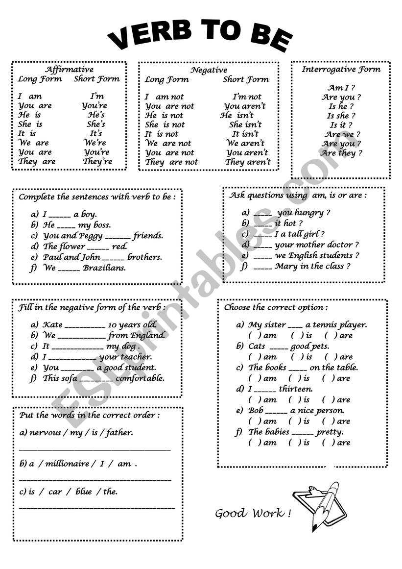 Verb to be worksheet