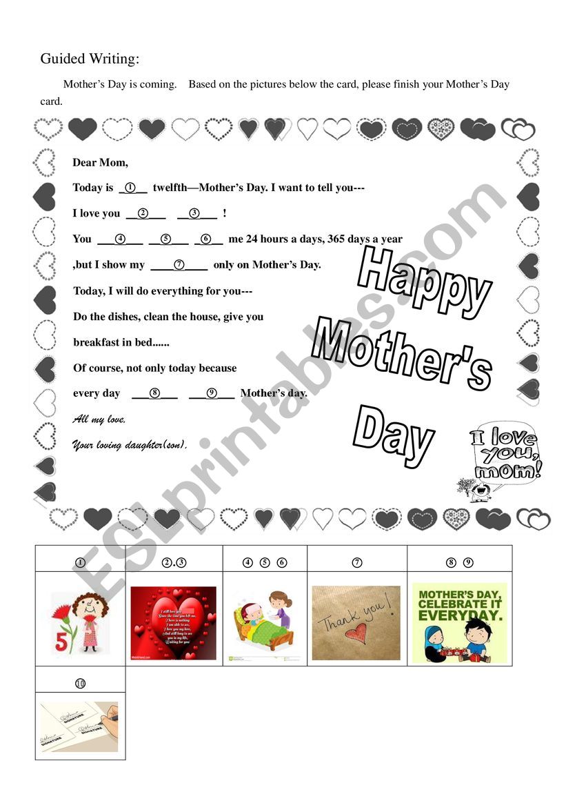 Guided Writing--Mother´s Day card