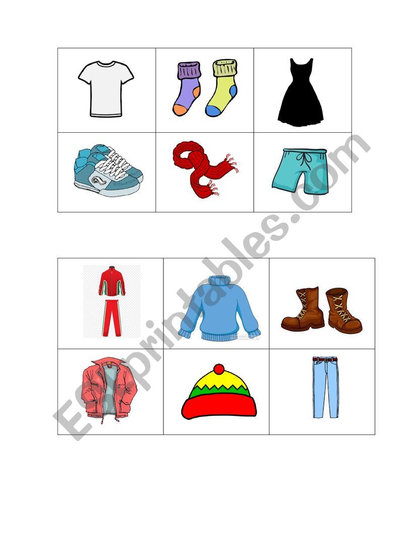 Clothes bingo worksheet