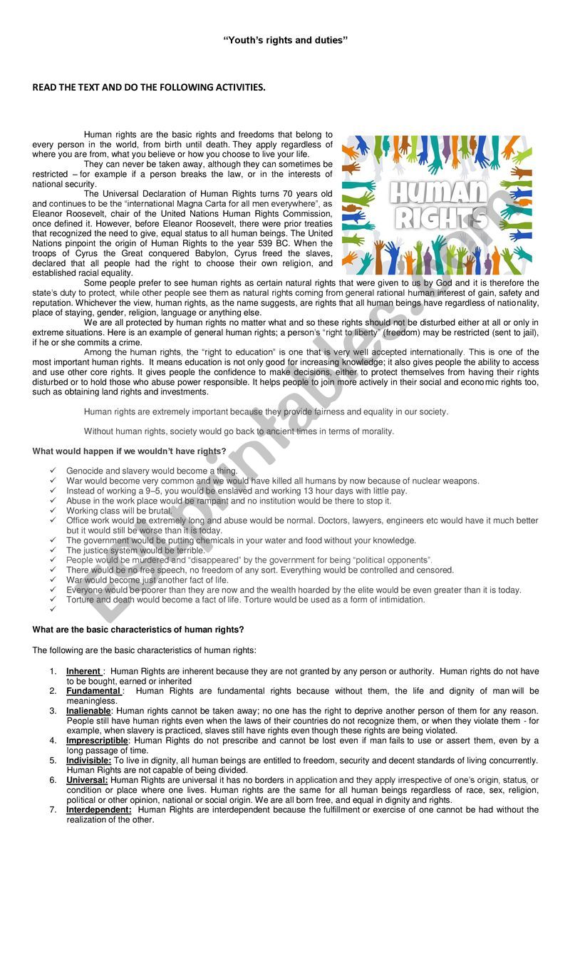 Human Rights worksheet