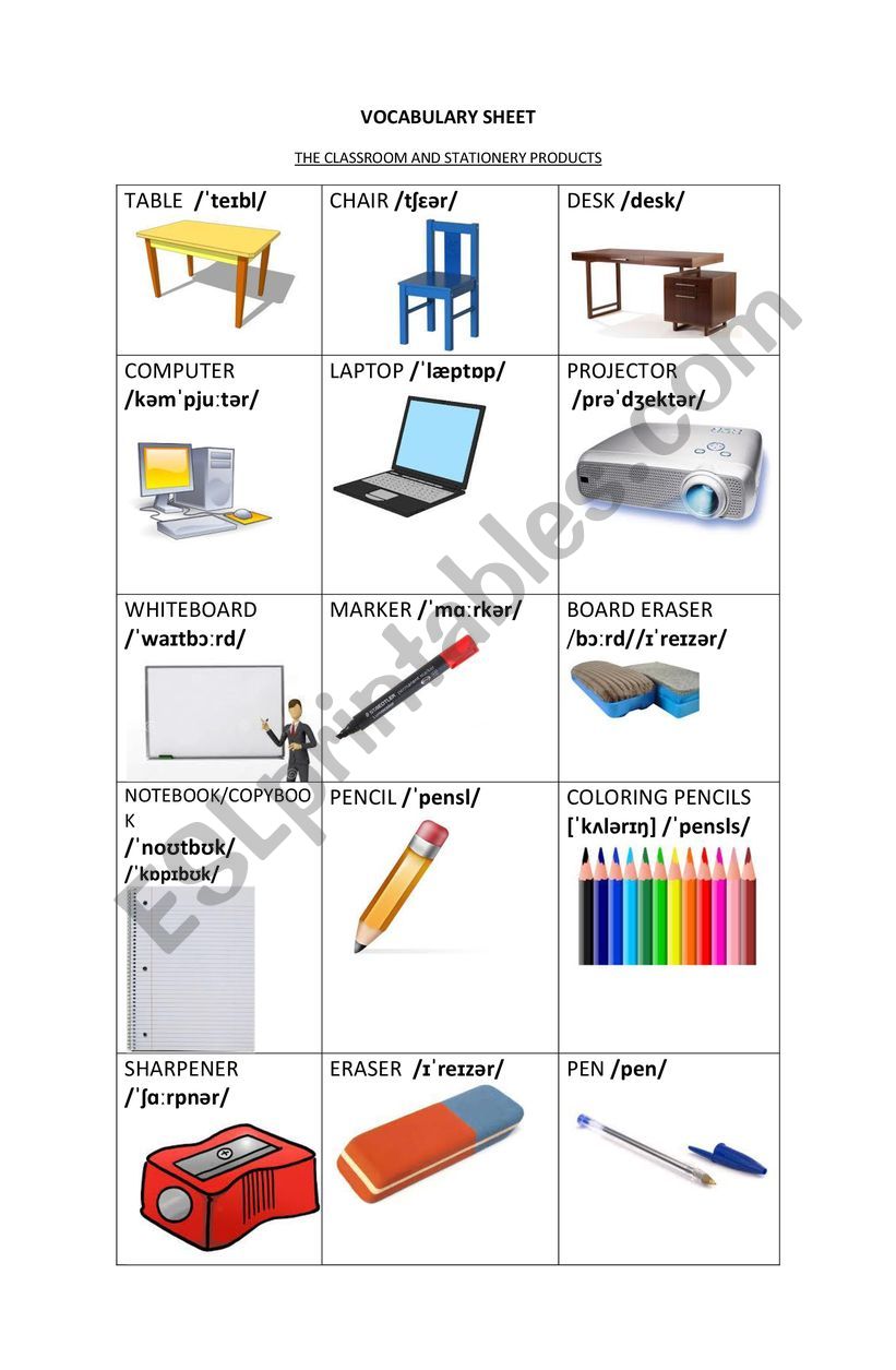 The Classroom - Vocabulary worksheet