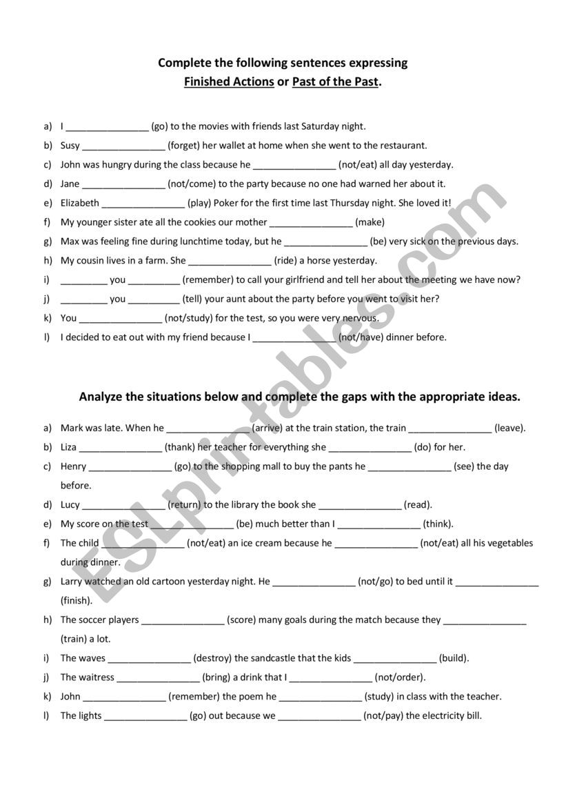 Simple Past X Past Perfect worksheet