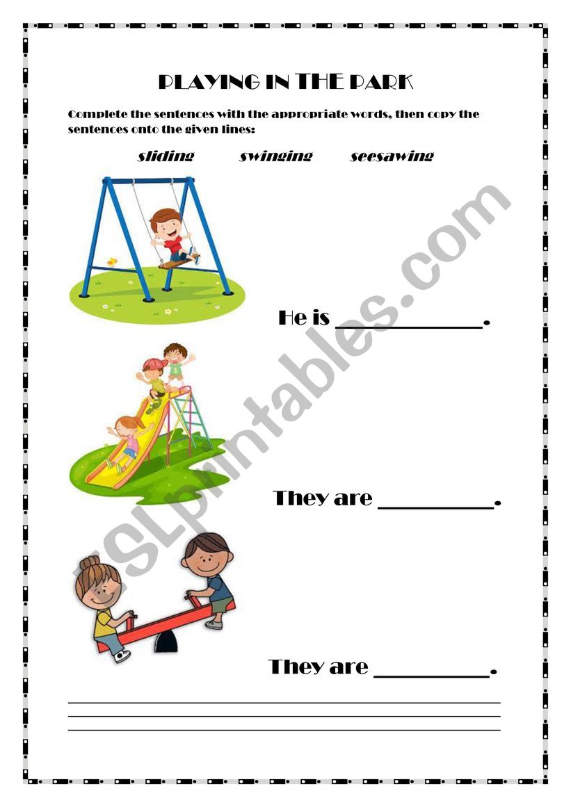 Playing in the park worksheet