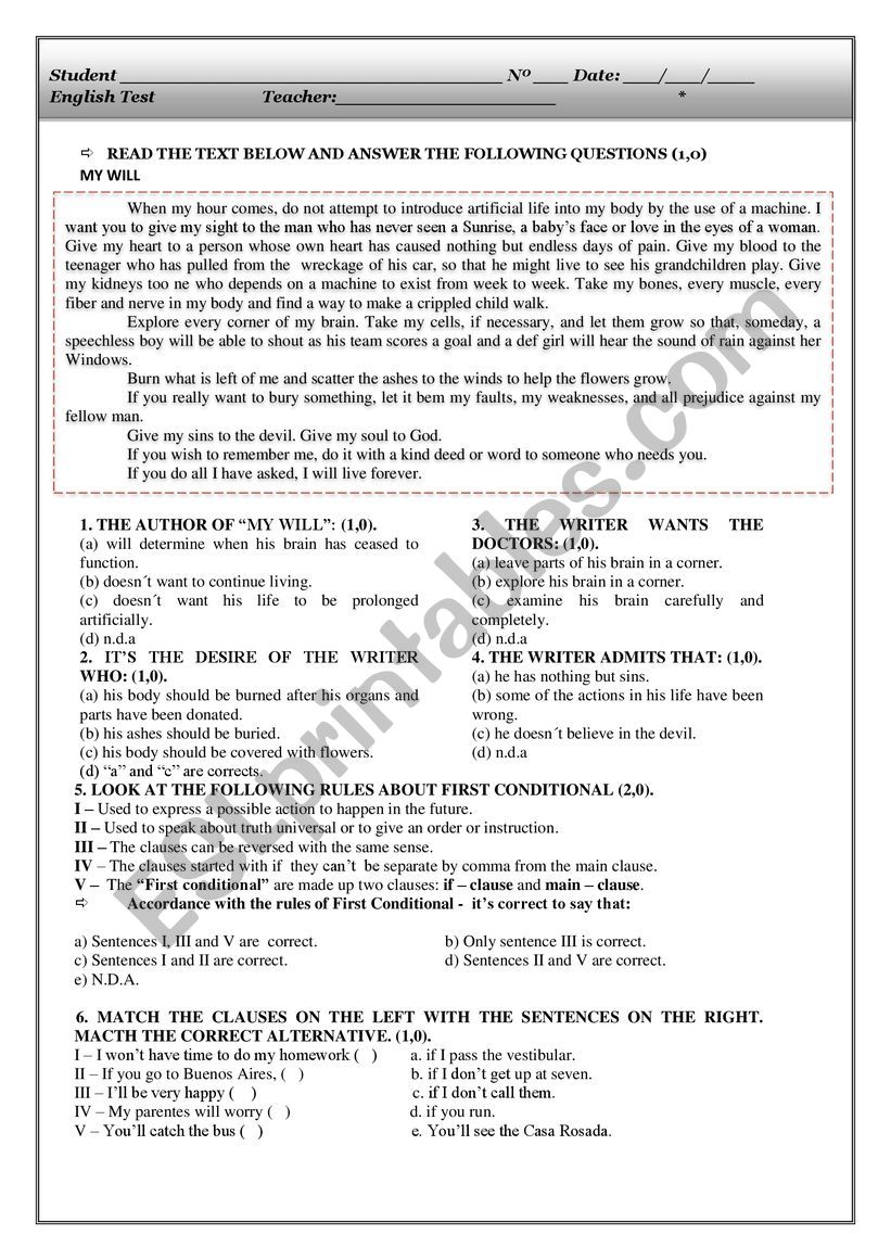 FIRST CONDITIONAL worksheet
