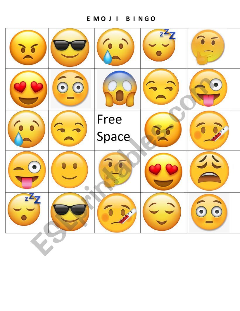 Emoji Bingo Card worksheet