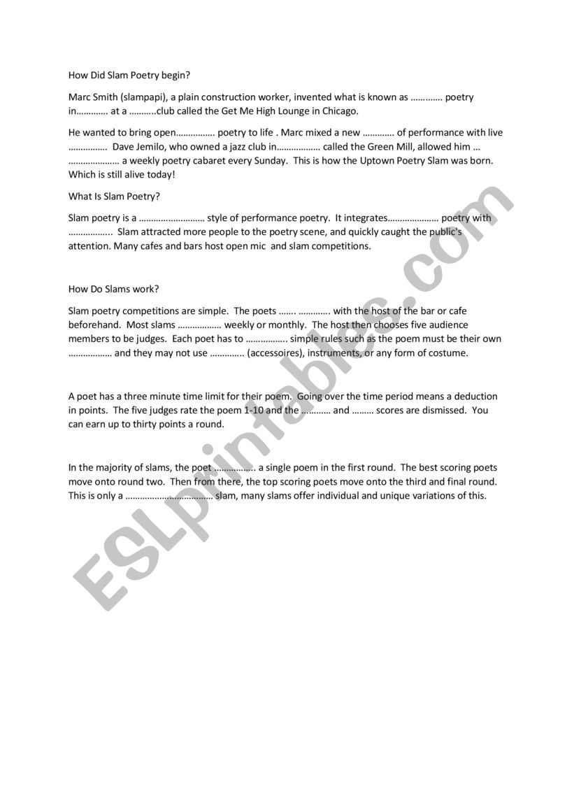 slam worksheet