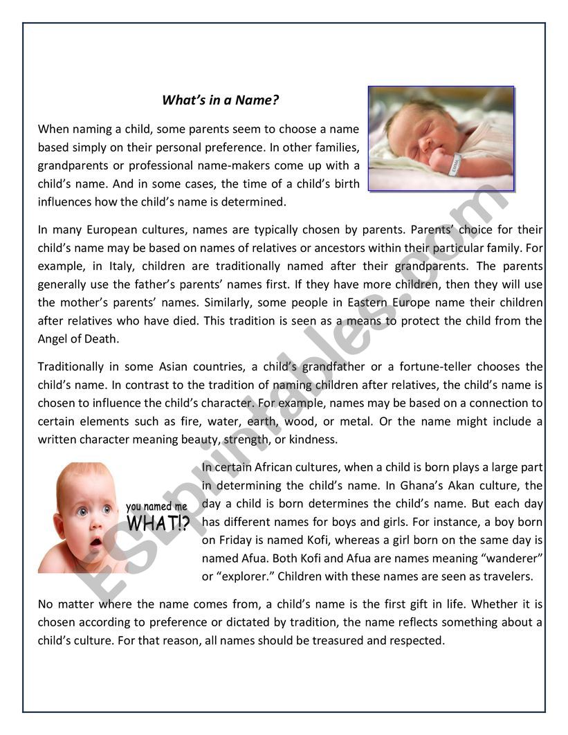 Whats in a name? worksheet