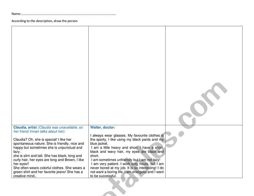 describing personal apperance worksheet