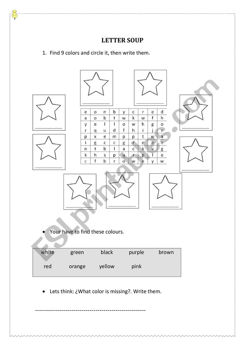 colours letter soup worksheet