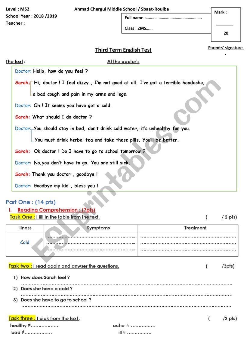 The Last Test 2018-2019 worksheet