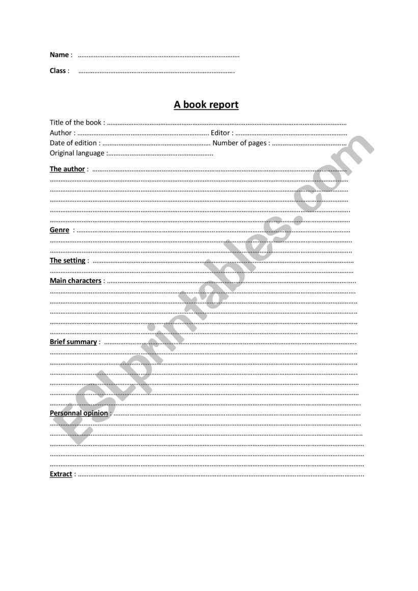 book report worksheet