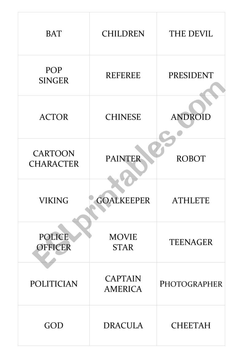 CARDS people and Animals worksheet