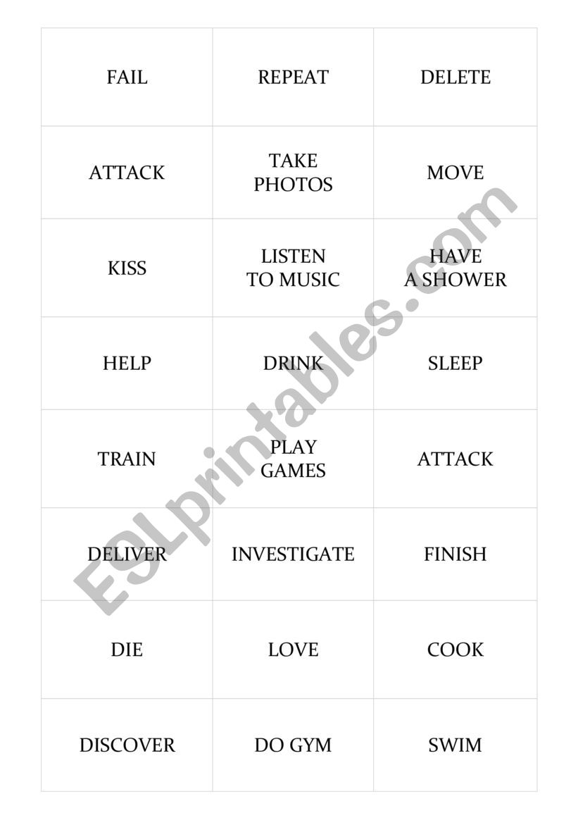 CARDS actions - verbs worksheet