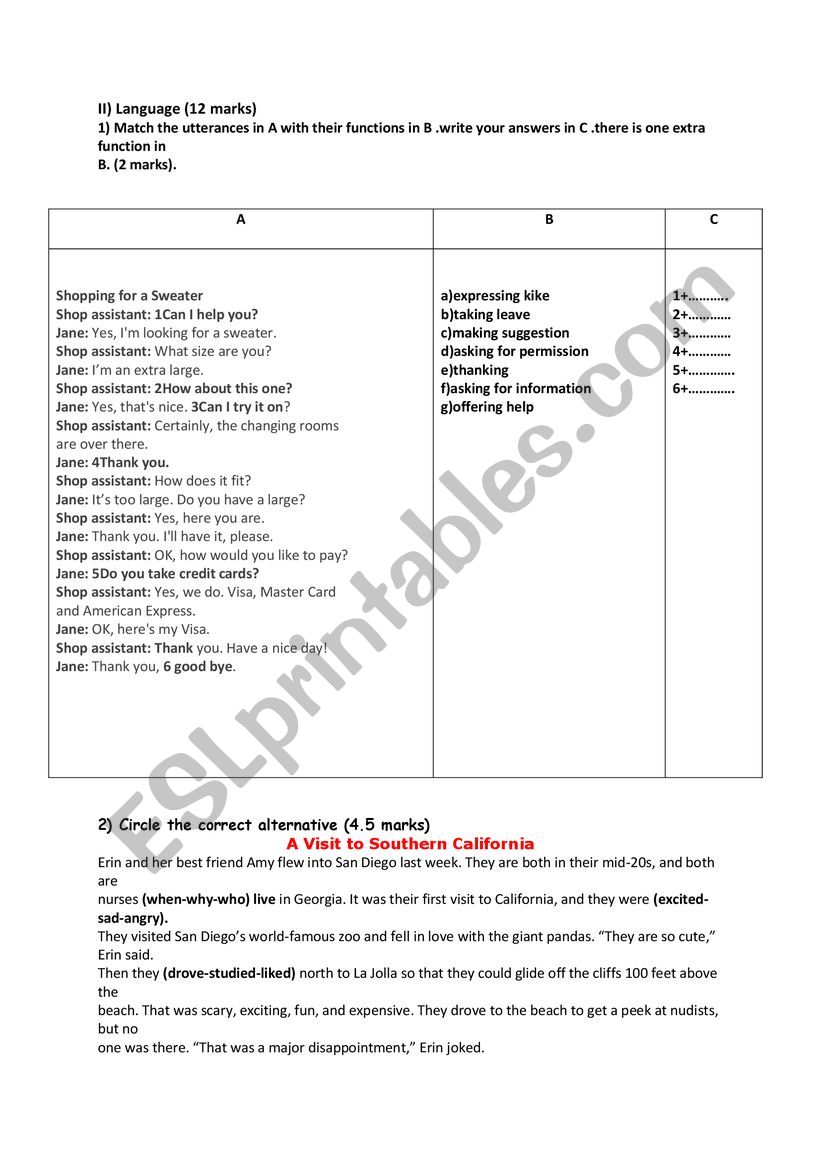 MID-TERM ENGLISH TEST N 3 worksheet