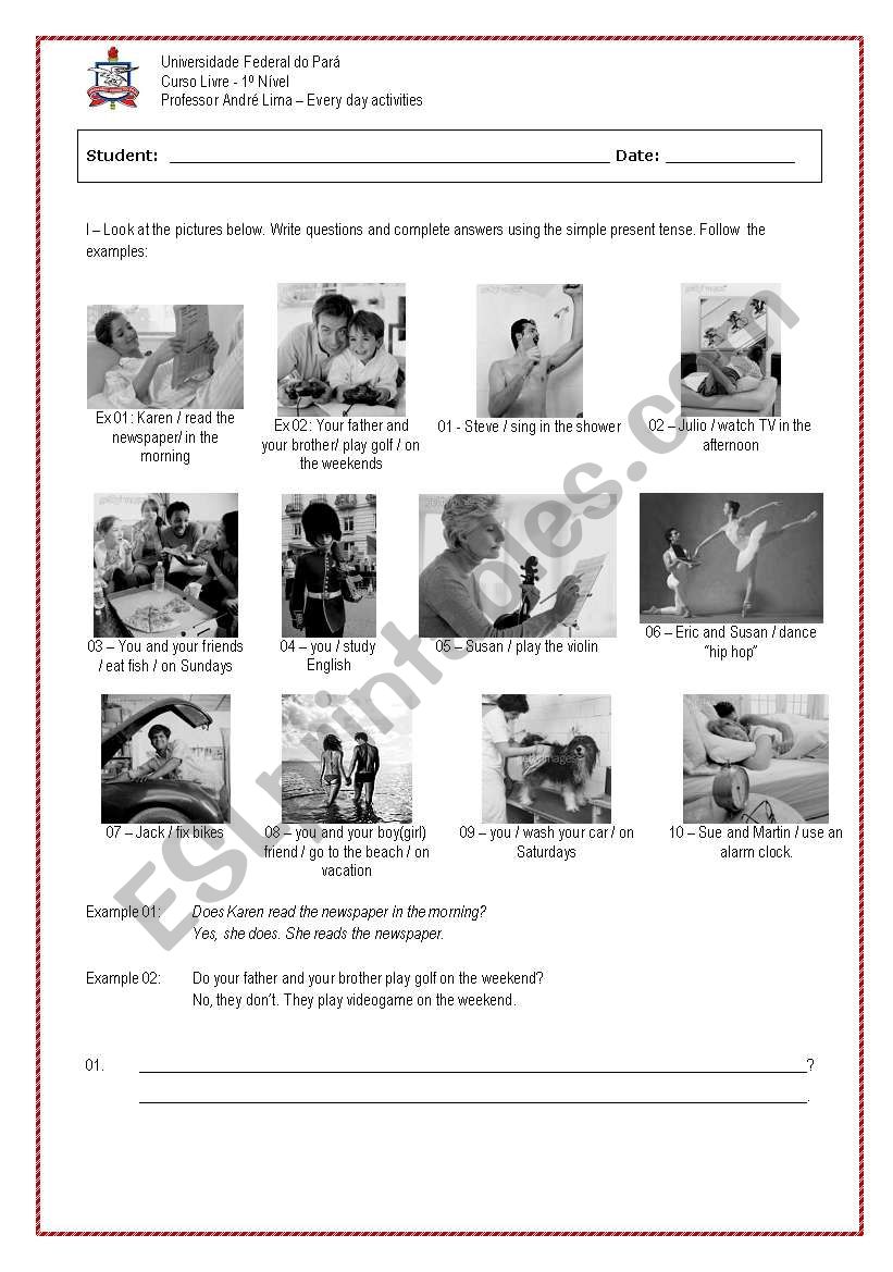 EVERYDAY ACTIVITIES worksheet