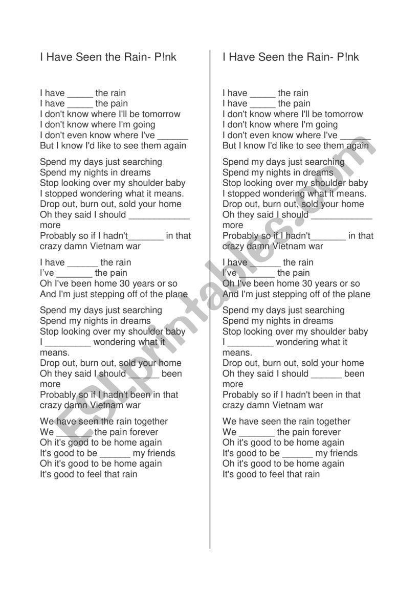 I Have Seen the Rain Present Perfect Listening Practice 