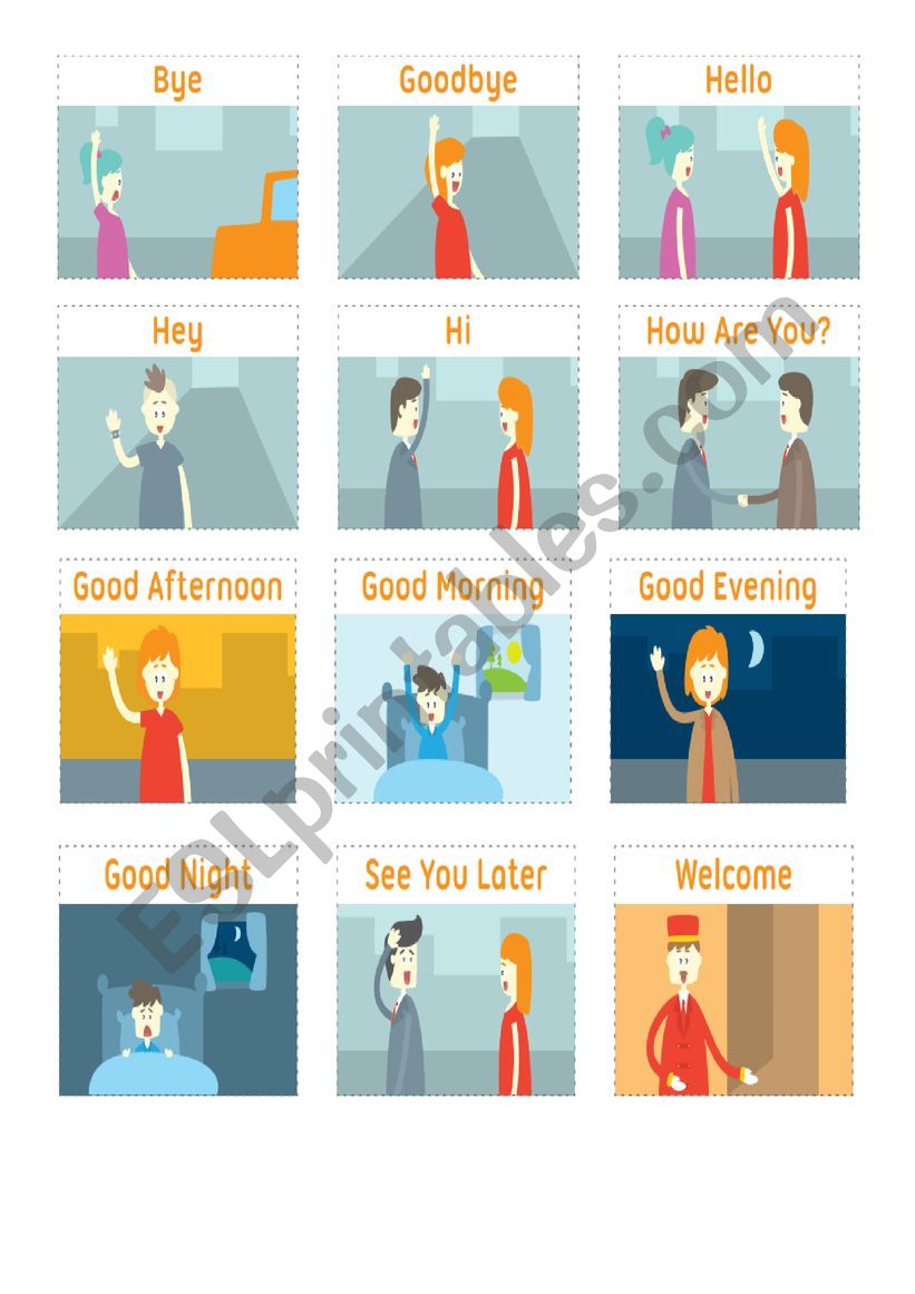 greetings flashcards worksheet