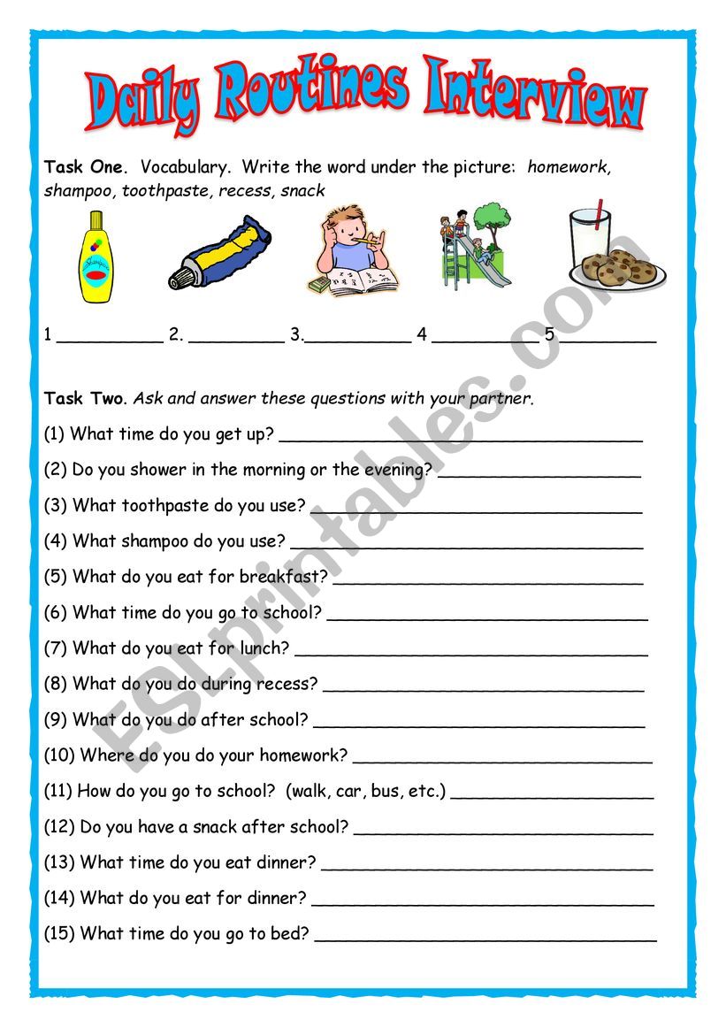 Daily Routines Interview worksheet