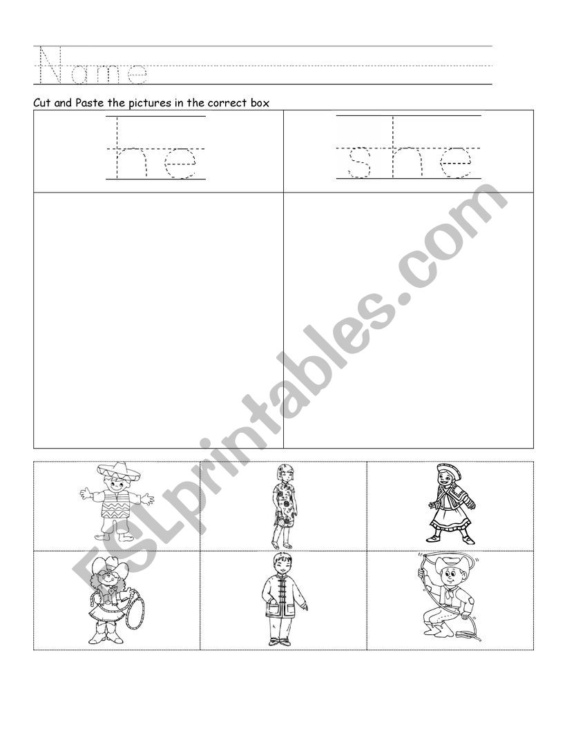 HE / SHE Cut & paste worksheet