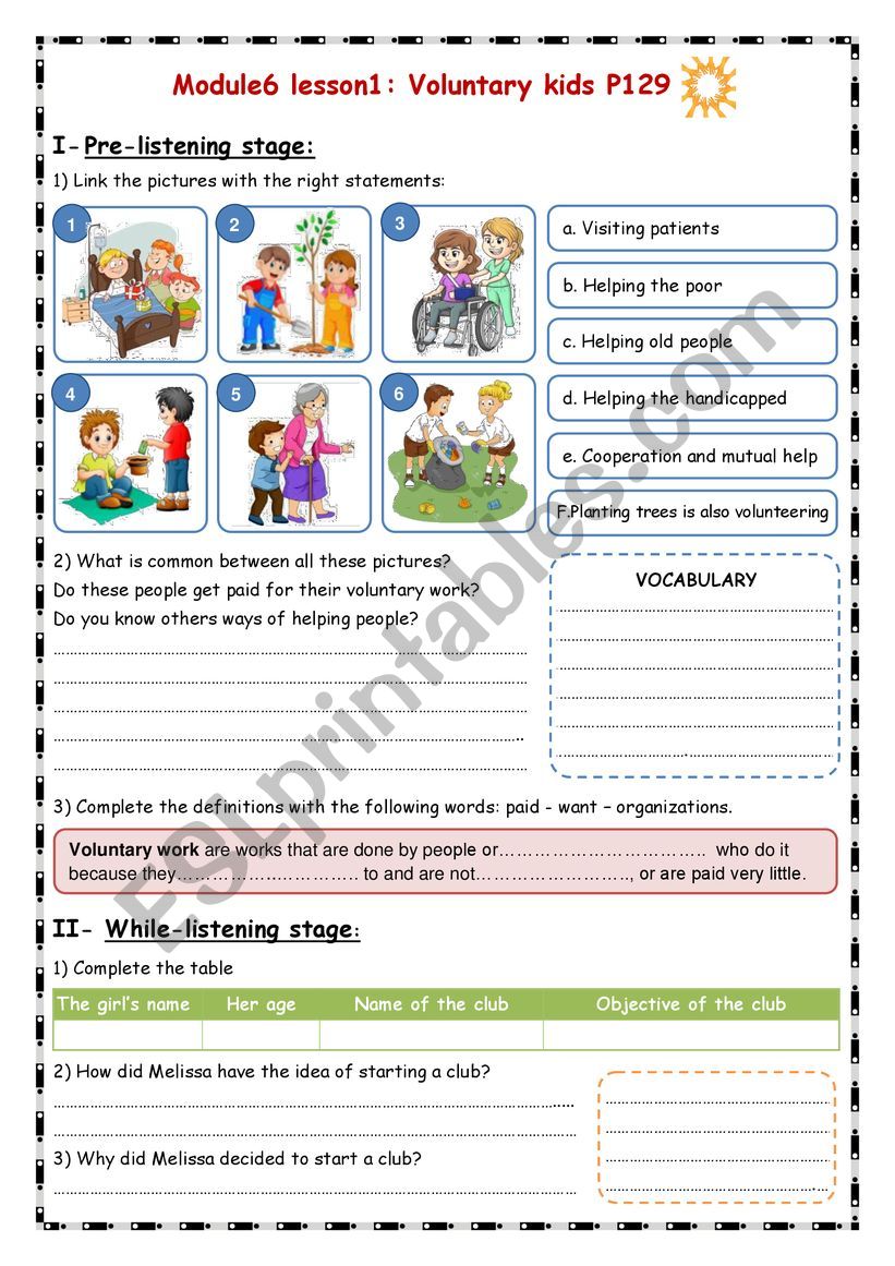 volunteering kids  worksheet