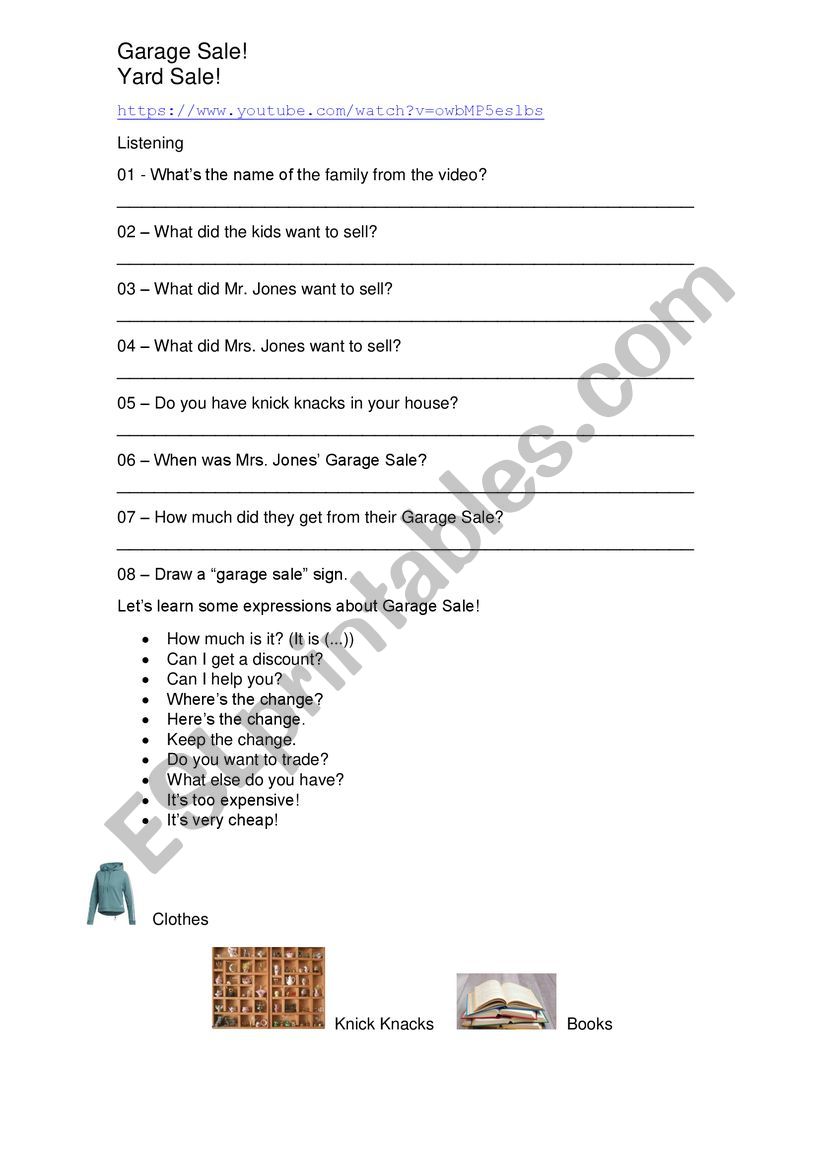 Garage Sale worksheet