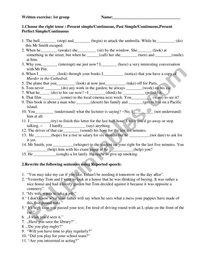 mixed exercises worksheet