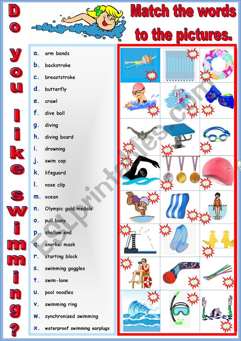 Do you like swimming - Pictionary and Vocabulary. + Key - ESL worksheet by karagozian