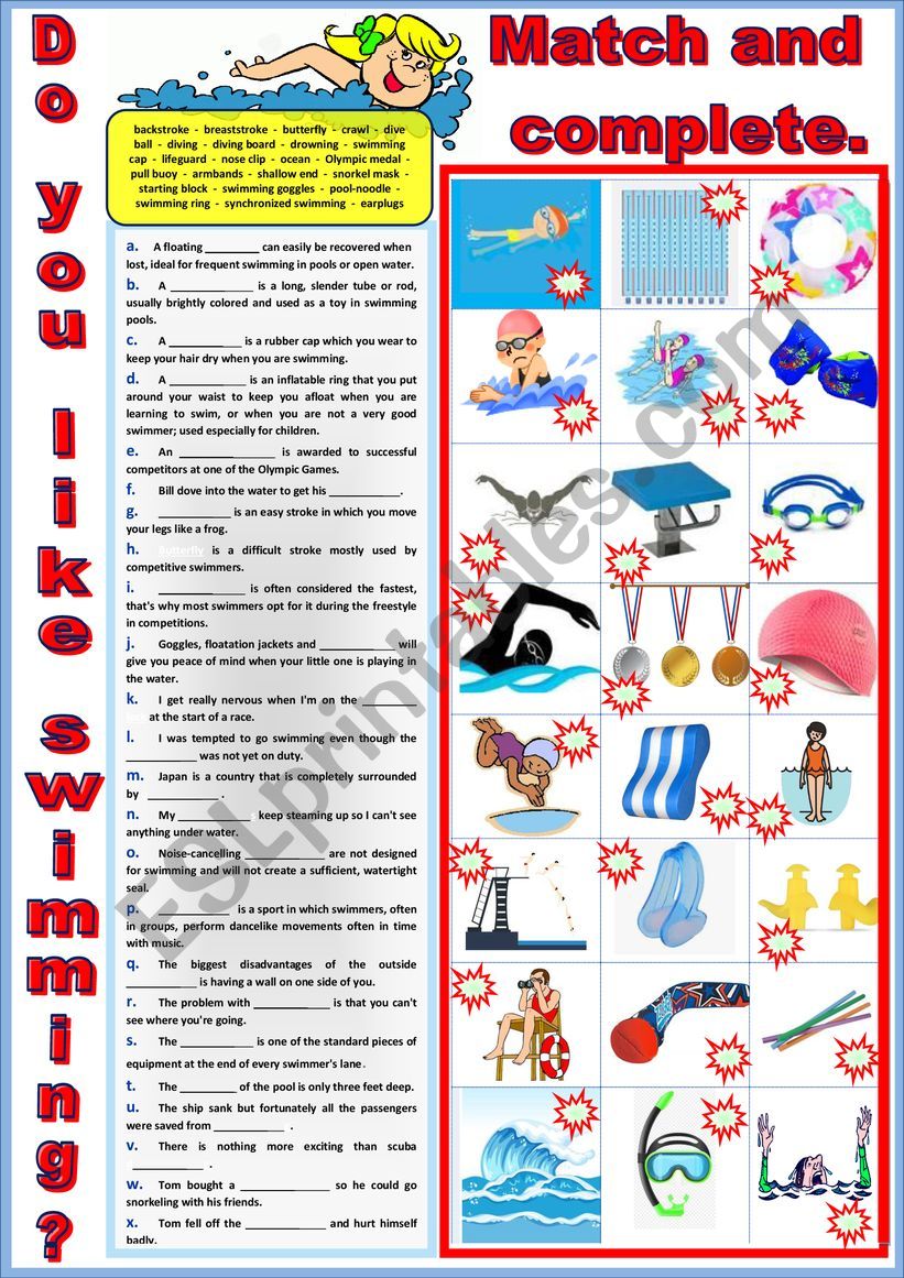 Do you like swimming 2 - Vocabulary in sentences + Key