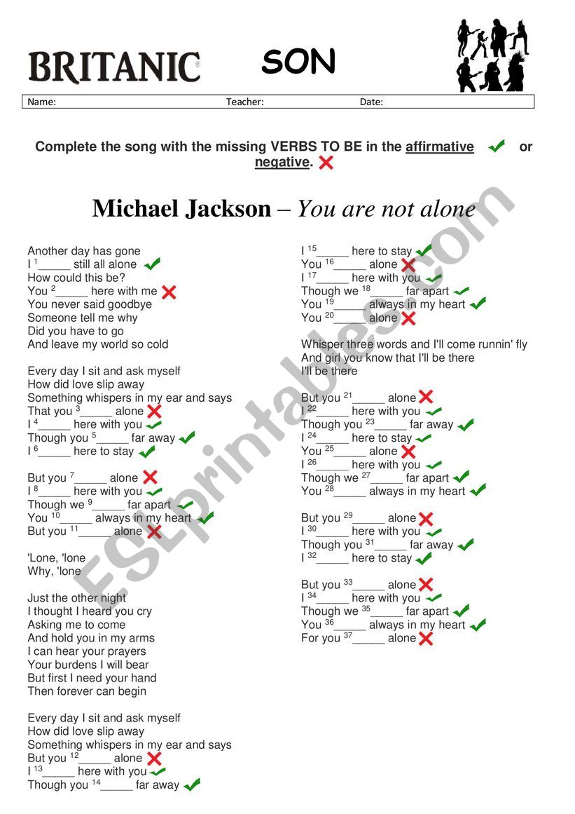 Michael Jackson - You are not alone (worksheet)
