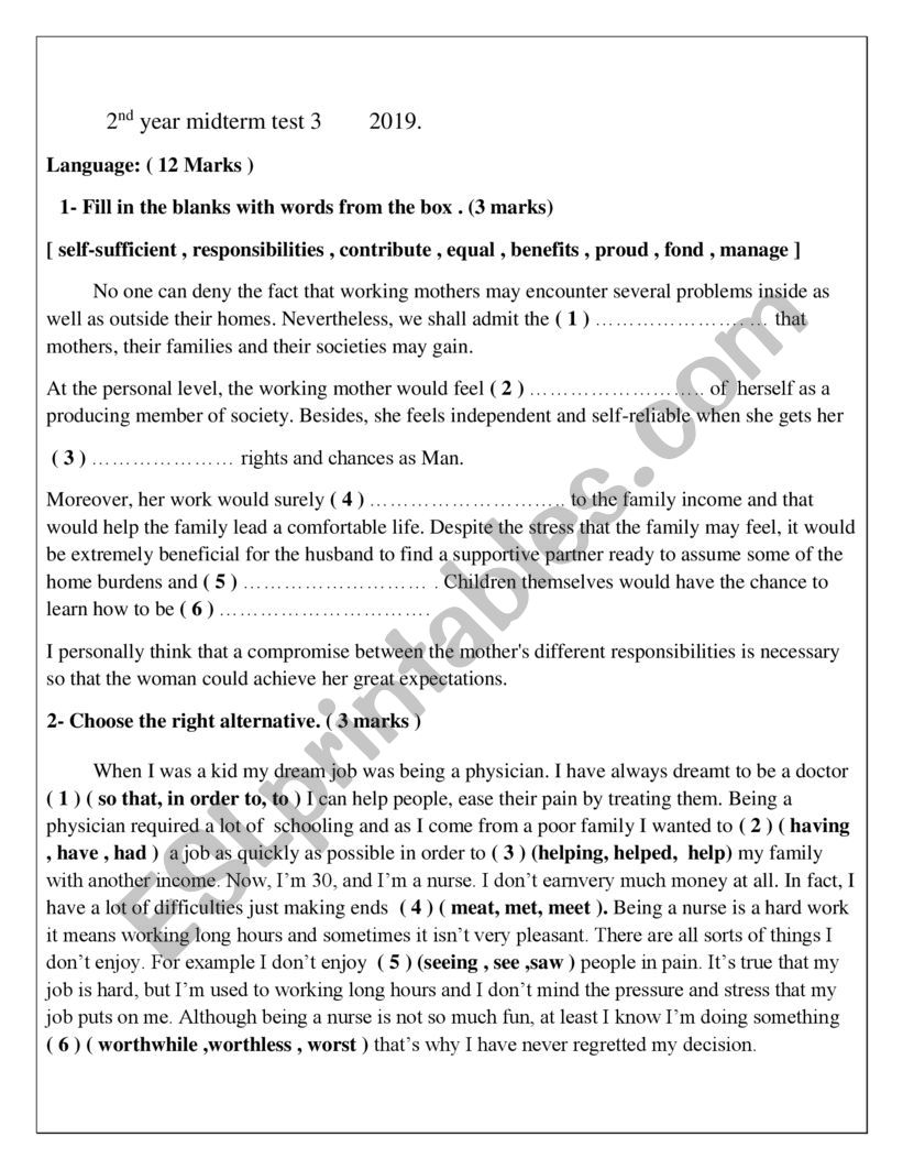 2nd year midterm test3 worksheet