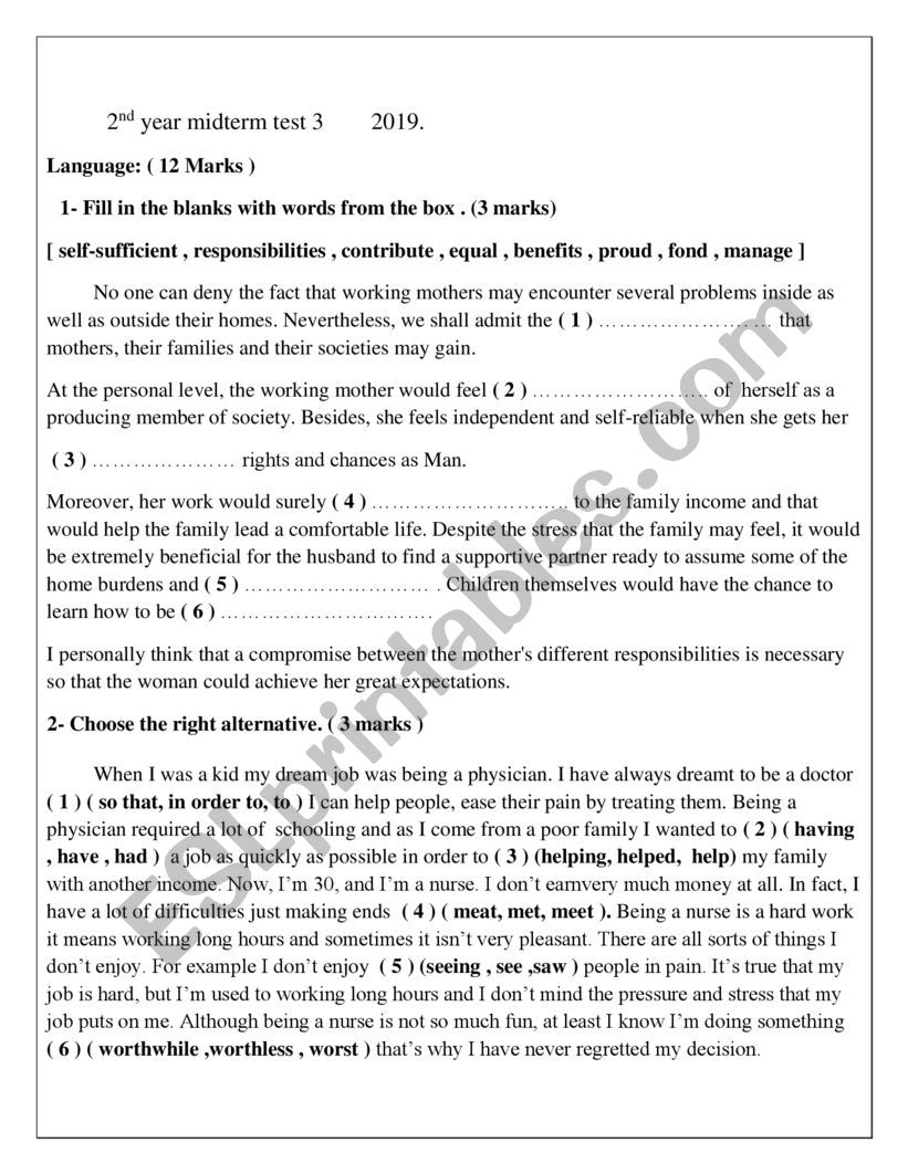 2nd year midterm test3 worksheet