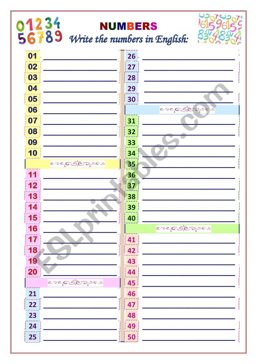 NUMBERS worksheet