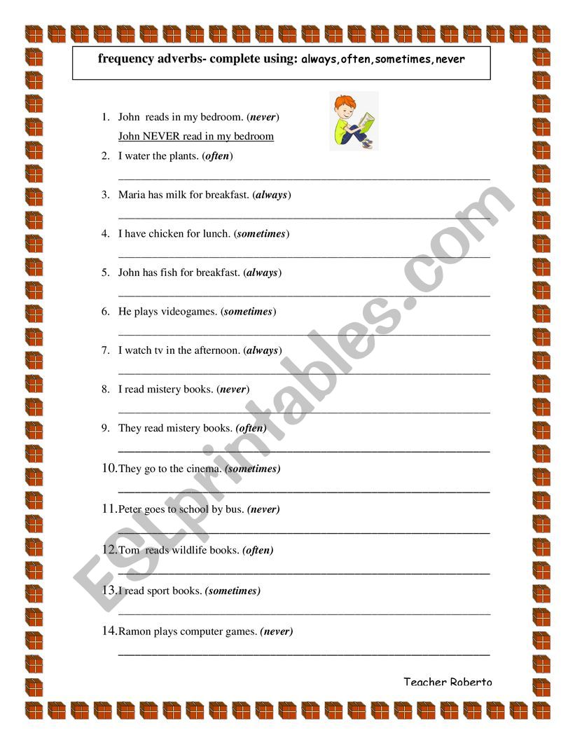 frequency adverbs worksheet