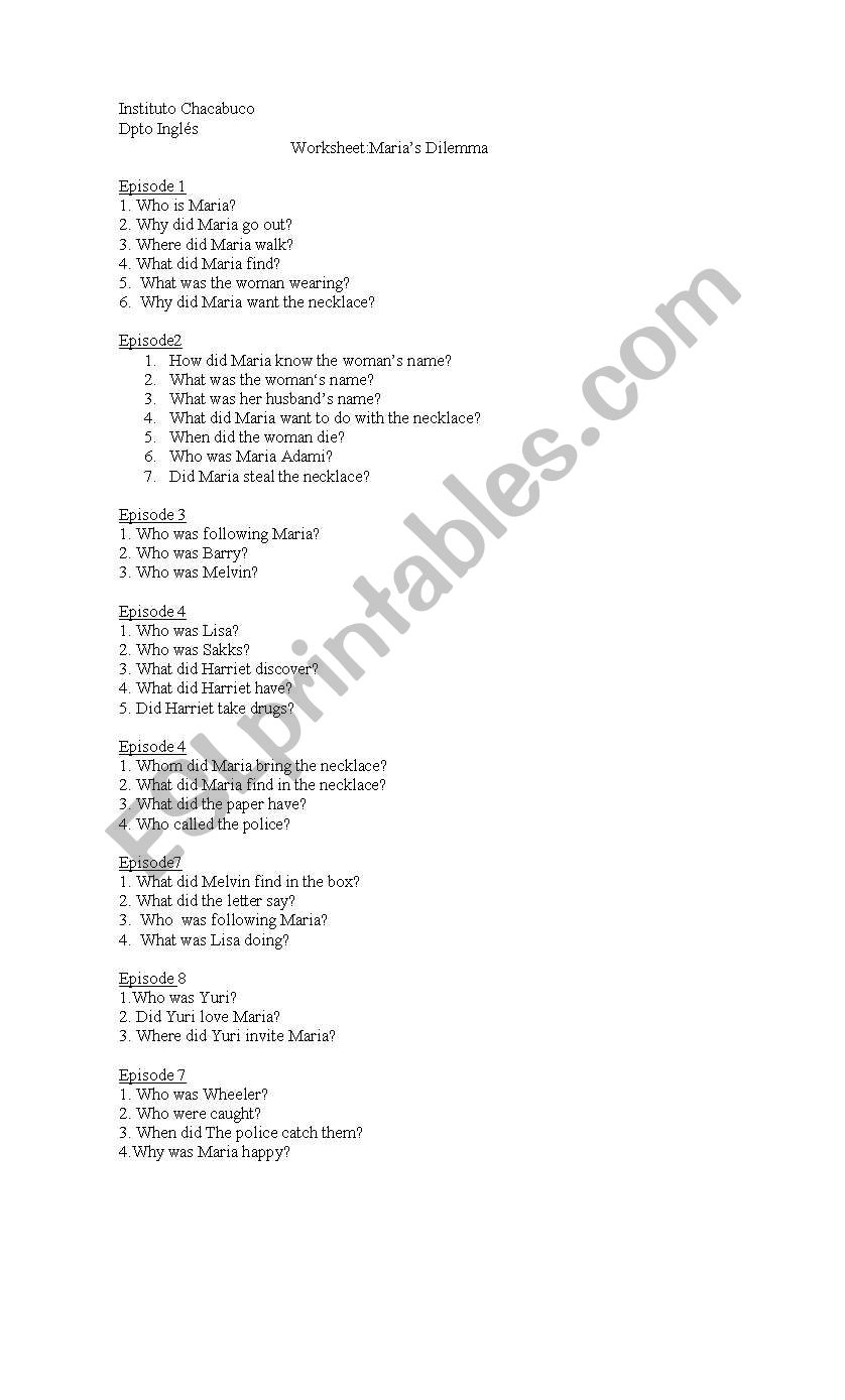 marias dilemma worksheet