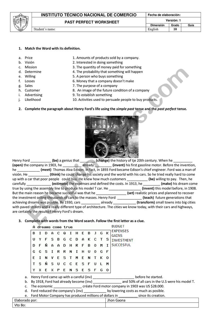 Past Perfect worksheet