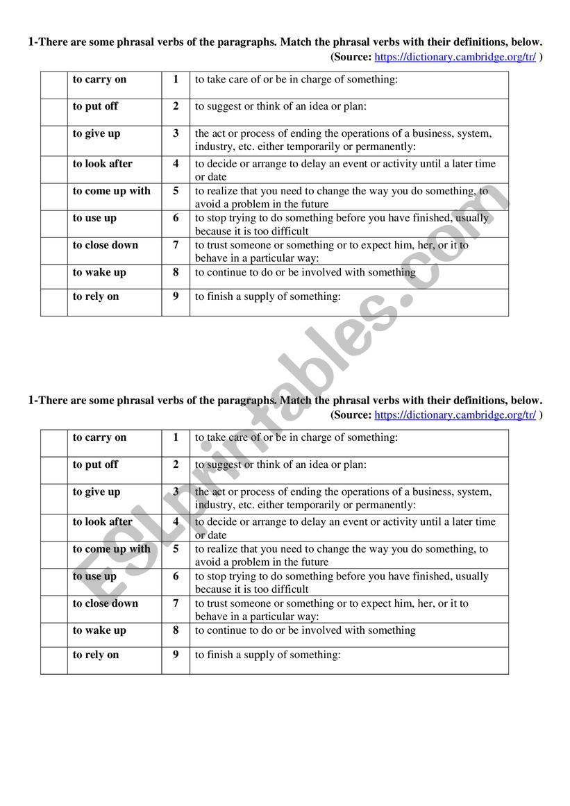 Matching Activity-Phrasal verbs of environmental problems