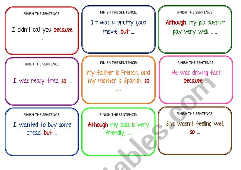 Connectors: So, But, Because, Although - Speaking Activity (American English File 2, 2nd edition