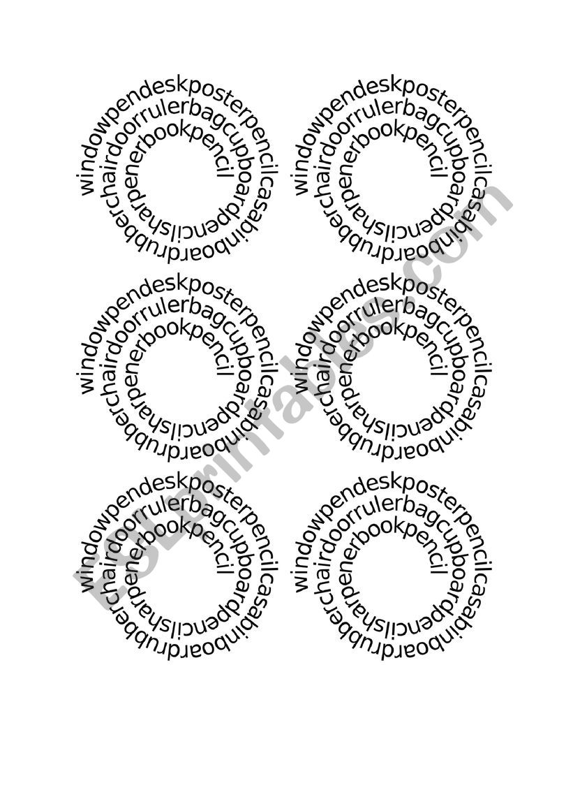 School Objects Spirals worksheet