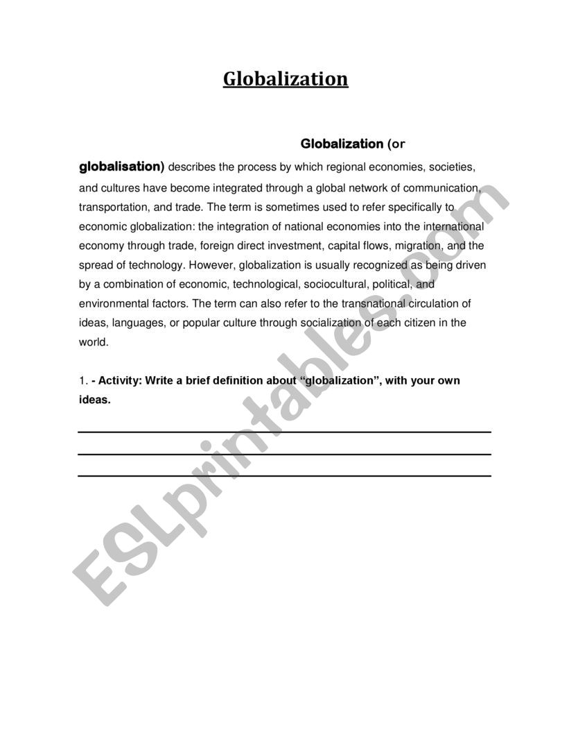 Globalisation worksheet