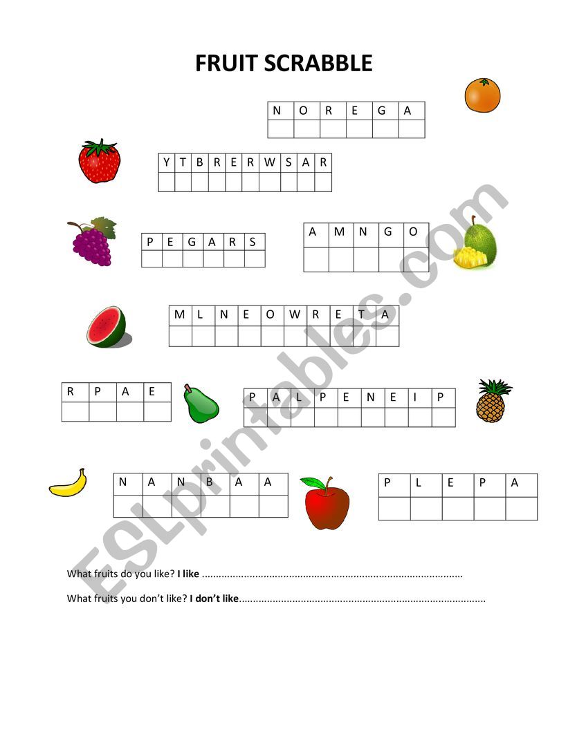 Fruit scrabble worksheet