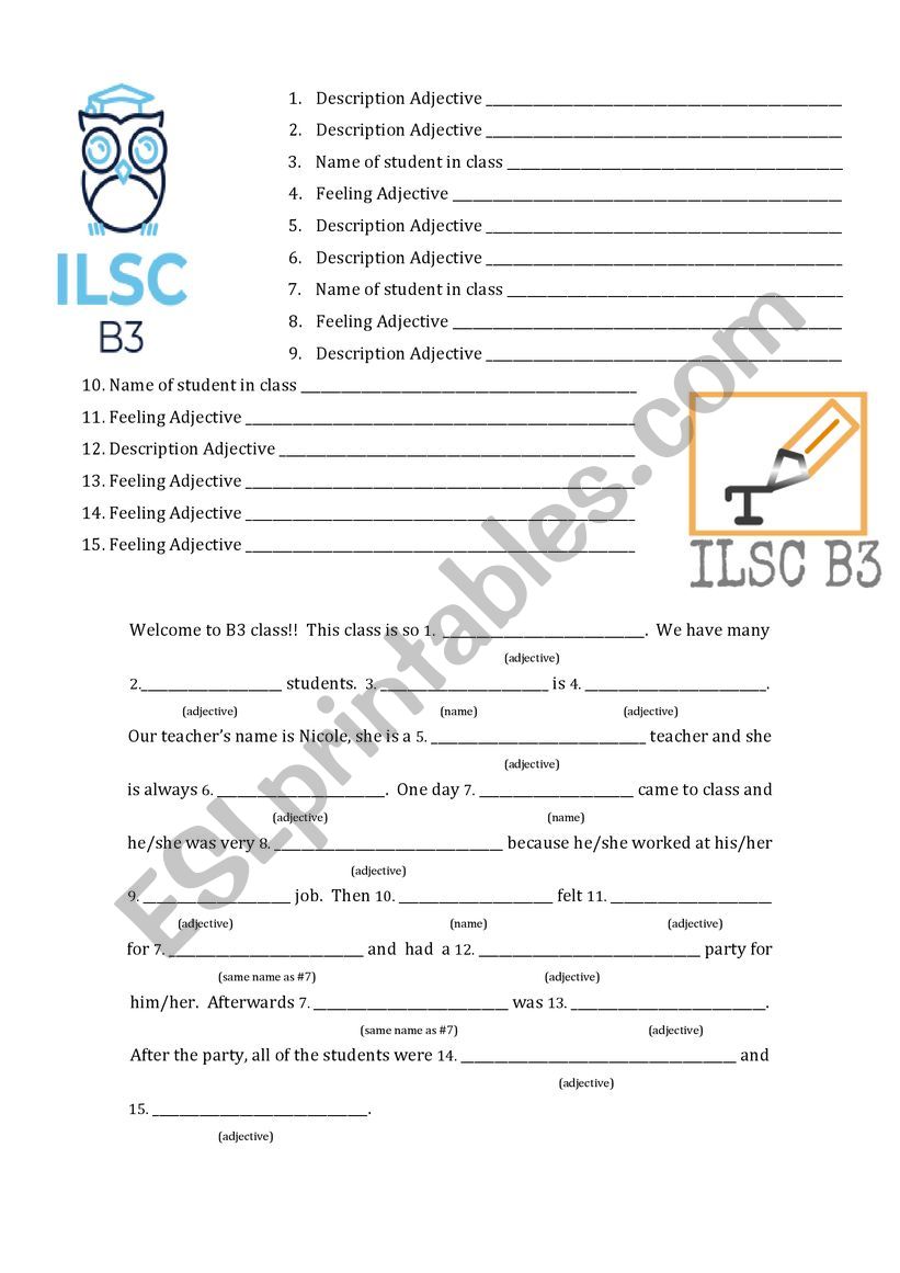 ED & ING Adjectives Funny Fill in Story 