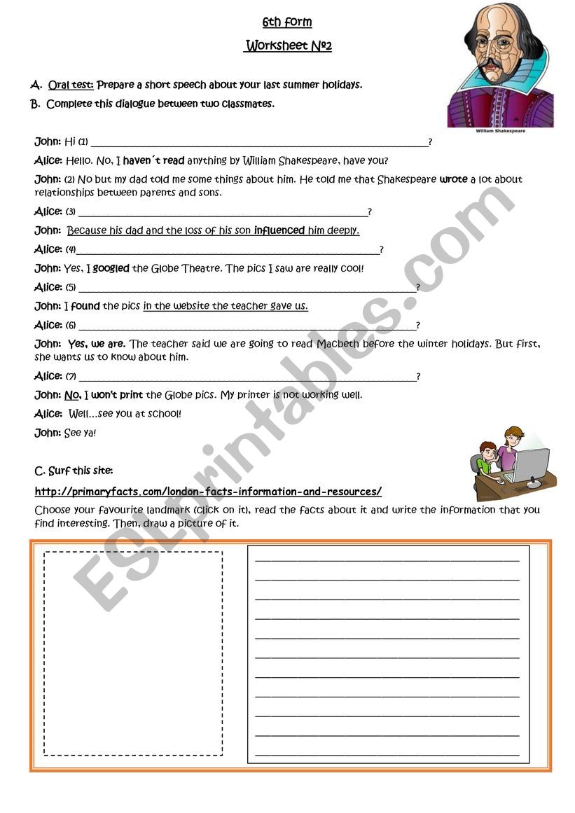 Worksheet Shakespeare/London worksheet