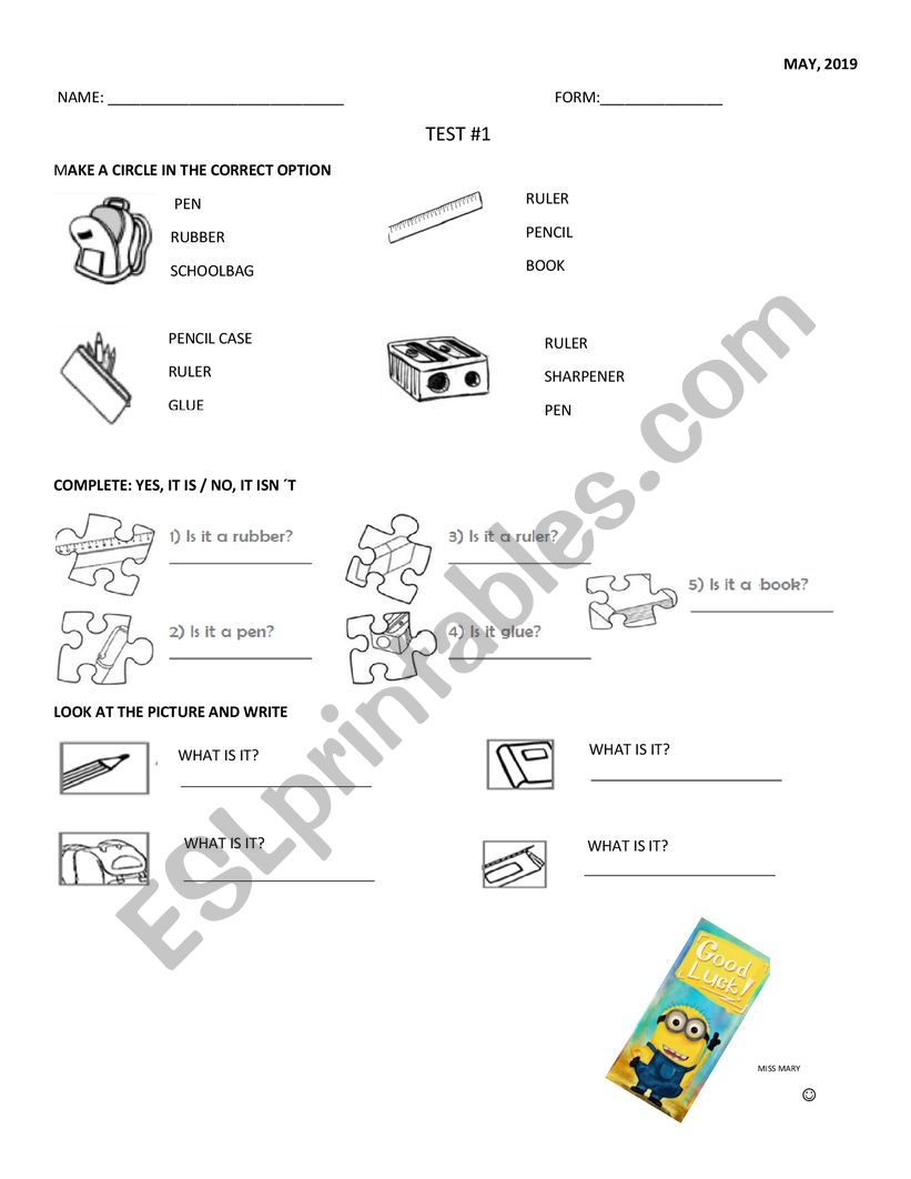SCHOOL OBJECTS worksheet